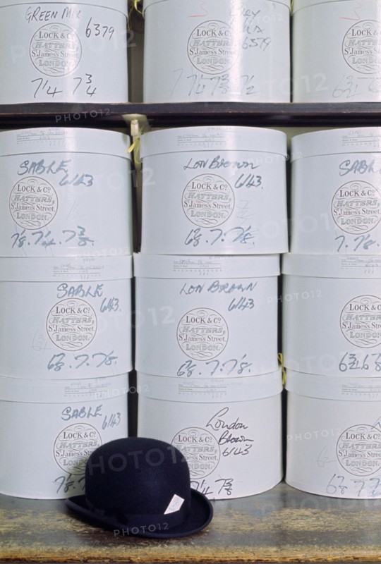 Bowler hat and hatboxes, Lock & Co, Hatters, St James's Street, London, 1968. Artist: Tony Evans