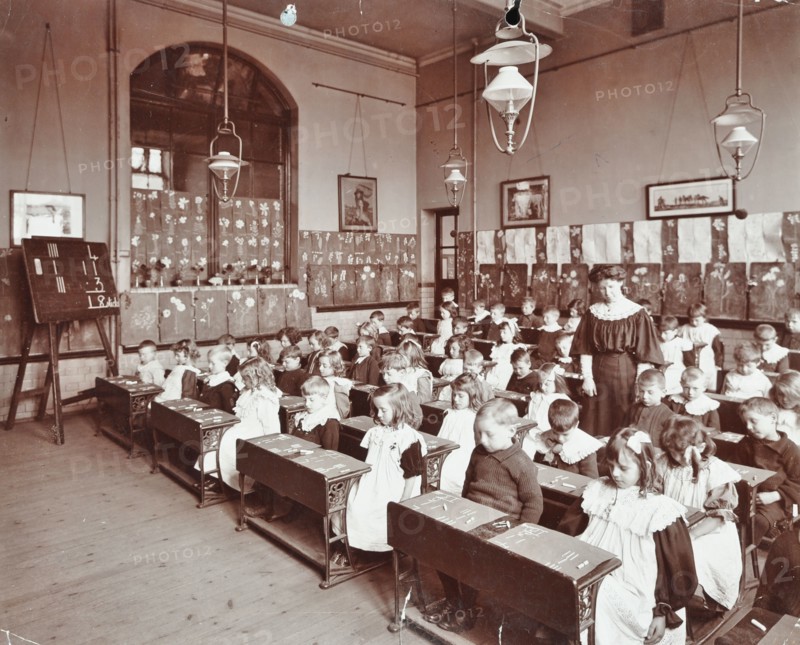 Numeracy lesson using sticks, Hugh Myddelton School, Finsbury, London, 1906. Artist: Unknown.