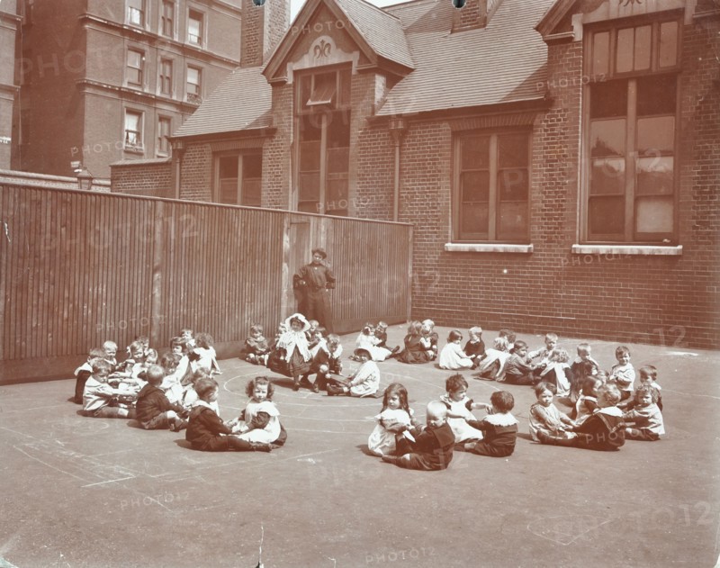 Playground scene, Hugh Myddelton School, Finsbury, London, 1906. Artist: Unknown.