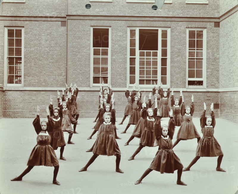 Girls' exercise drill, Montem Street School, Islington, London, 1906. Artist: Unknown.