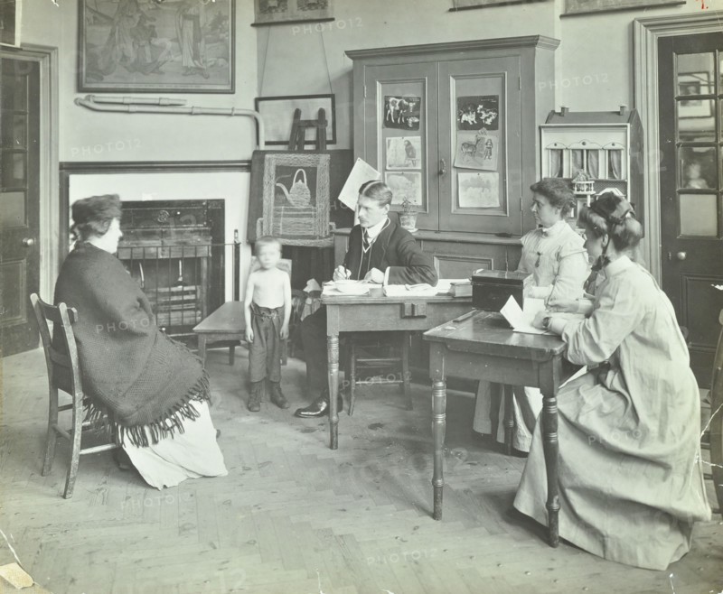 Medical examination of a boy, Holland Street School, London, 1911. Artist: Unknown.