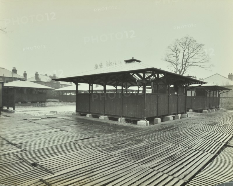 Open sided class sheds, Brent Knoll Open Air School, Forest Hill, London, 1928. Artist: Unknown.