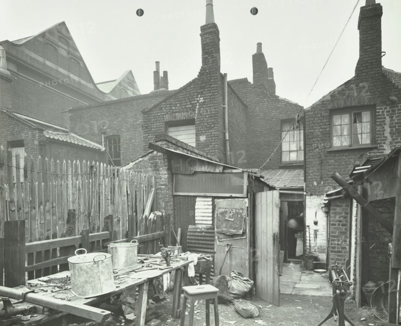 Rear of houses prior to slum clearance, Princess Road, Lambeth, London, 1914. Artist: Unknown.