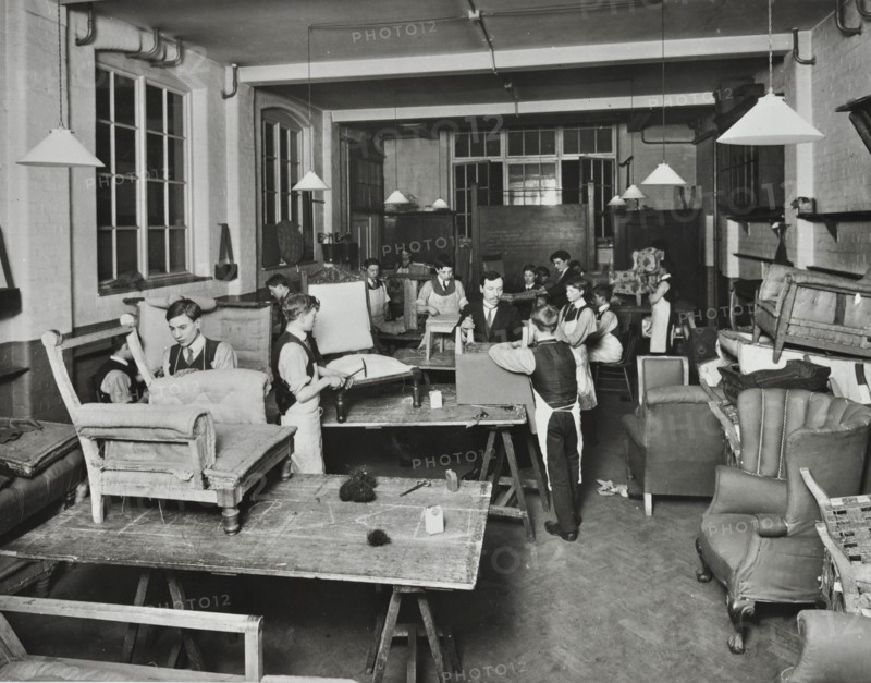 Male upholstery students, Shoreditch Technical Institute, London, 1914. Artist: Unknown.