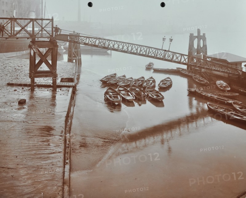 Boats at Limehouse Pier, Poplar, London, 1908. Artist: Unknown.