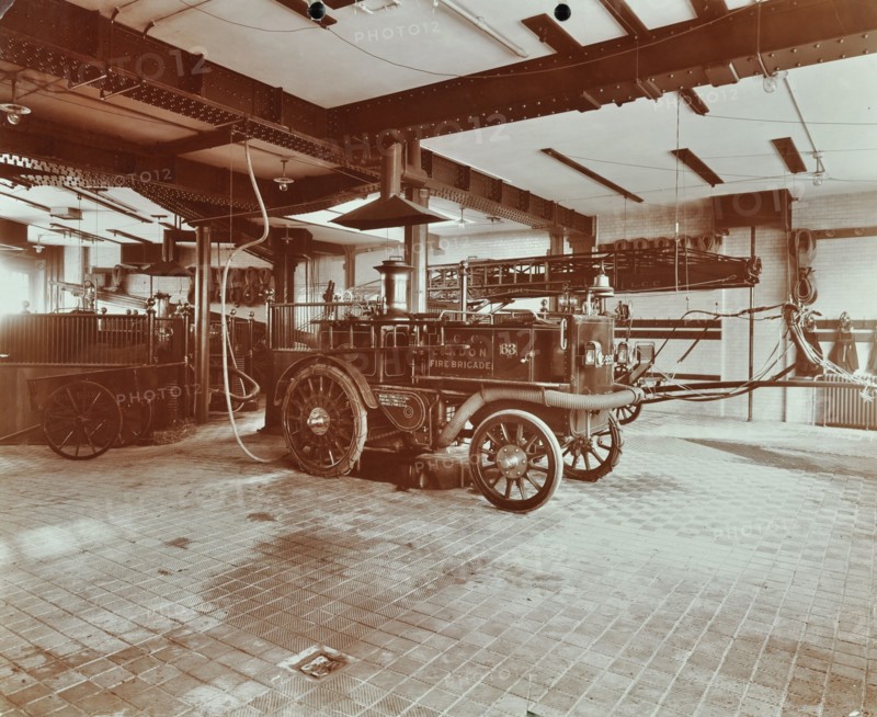 Fire engine at Cannon Street Fire Station, Cannon Street, City of London, 1907. Artist: Unknown.