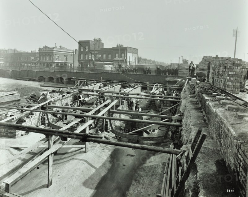 Building the sewer at Stratford High Street, West Ham, London, 1905. Artist: Unknown.