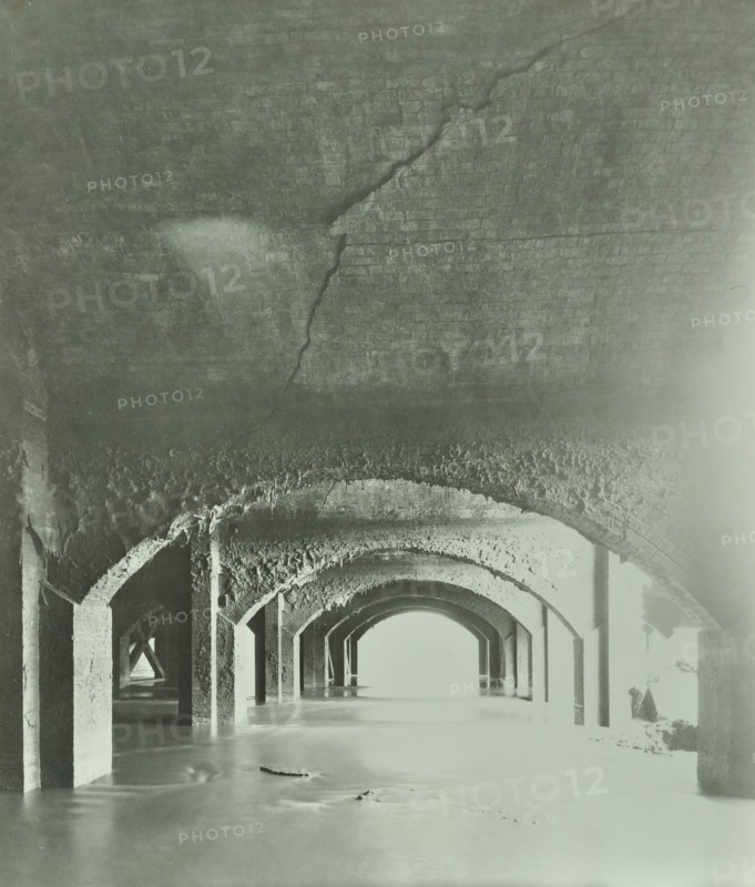 Cracks in the brickwork from wartime bombing, Beckton Sewage Works, London, 1946. Artist: Unknown.