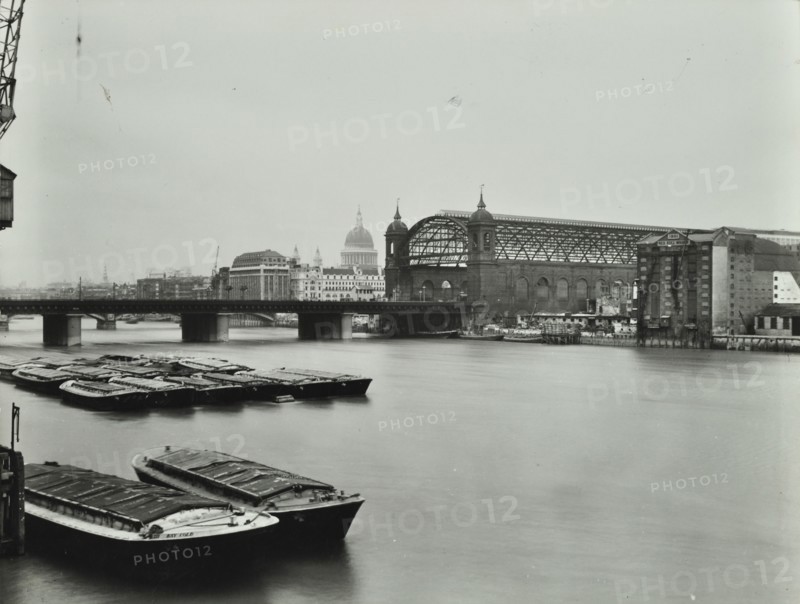View across the Thames to Cannon Street Station, London, 1958. Artist: Unknown.