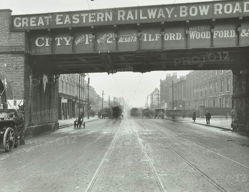 Great Eastern Railway Bridge over the Bow Road, Poplar, London, 1915. Artist: Unknown.