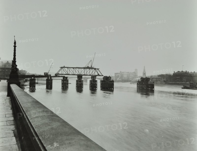Temporary bridge over the River Thames being dismantled, London, 1948. Artist: Unknown.