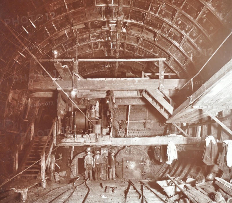 Bulkhead to retain compressed air in Rotherhithe Tunnel, London, October 1906. Artist: Unknown.