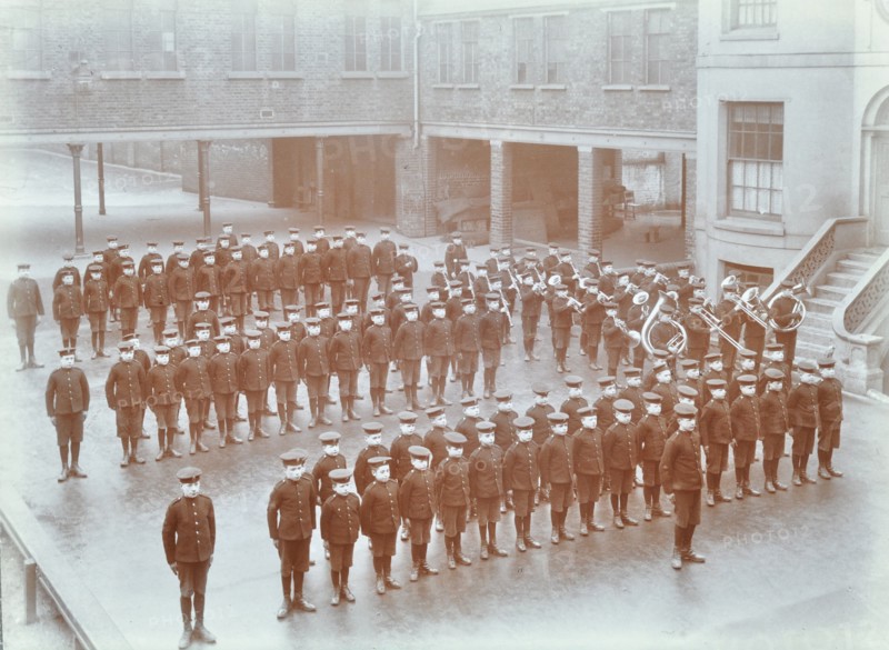 Boys on parade at the Boys Home Industrial School, London, 1900. Artist: Unknown.