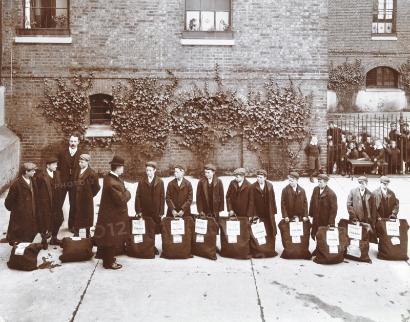 Roll call of boys about to emigrate to Canada, Essex, 1908. Artist: Unknown.