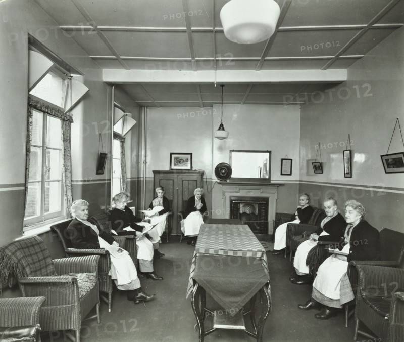 Pensioners in the Women's Day Room at the Lambeth Home for Aged Poor, London, 1935. Artist: Unknown.