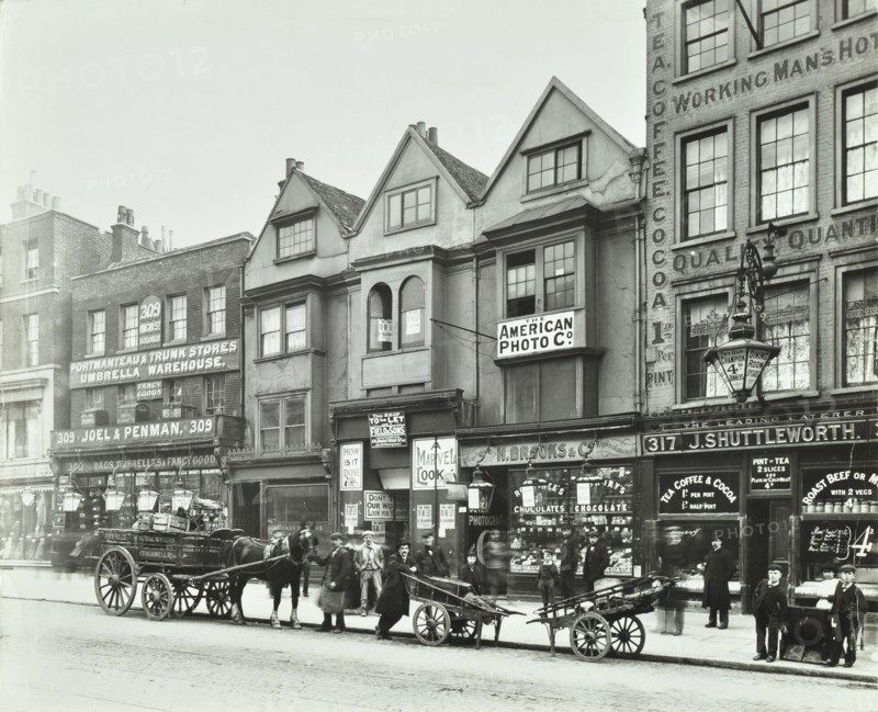 Horse drawn vehicles and barrows in Borough High Street, London, 1904. Artist: Unknown.