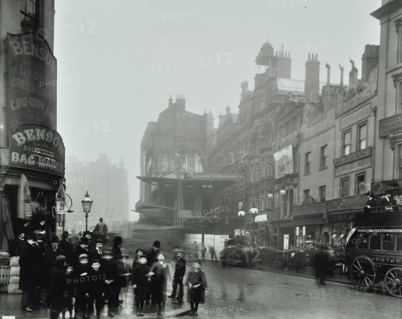 Crowd of people in the street, Tottenham Court Road, London, 1900. Artist: Unknown.