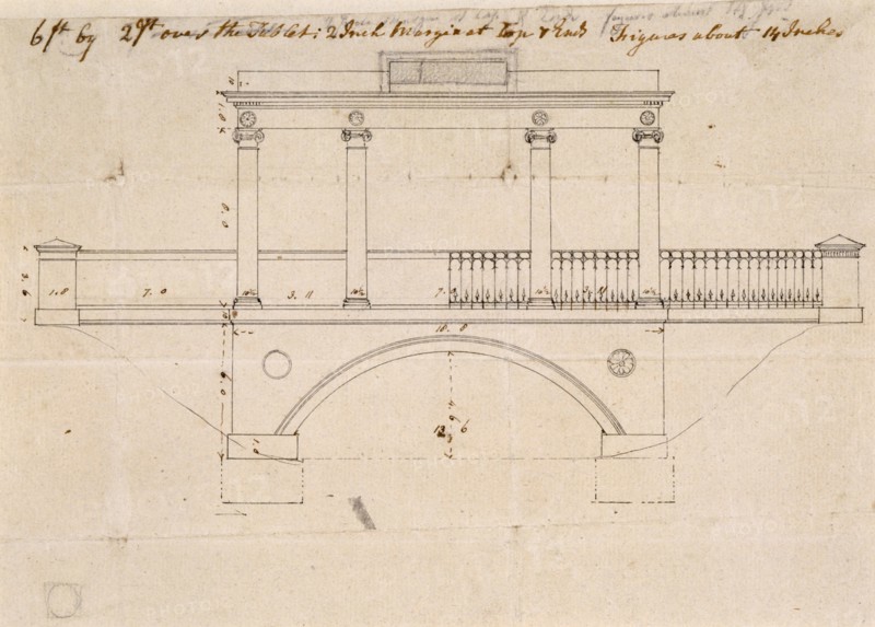 Architectural elevation of the Tea House Bridge at Audley End House, Saffron Walden, Essex, c1783