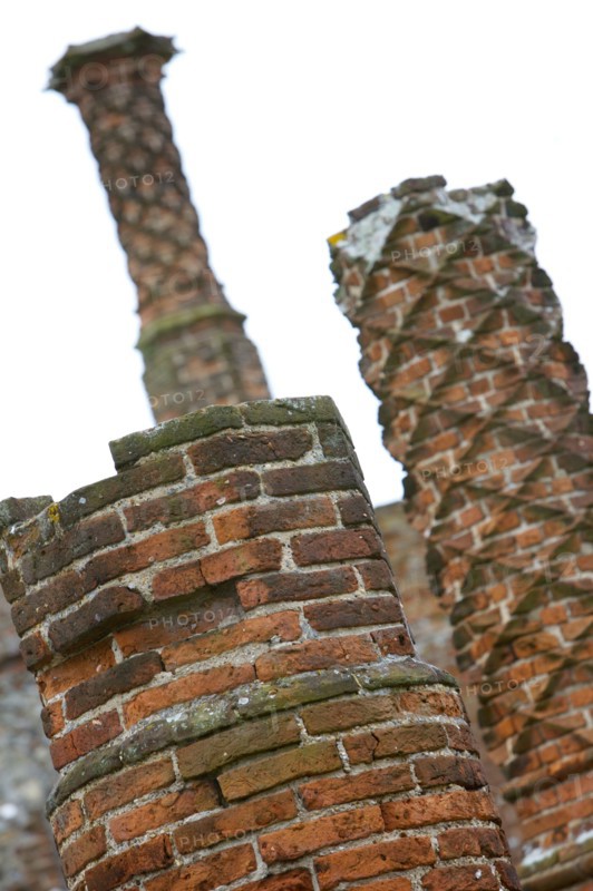 Detail of an ornate brick chimney, Framlingham Castle, Suffolk