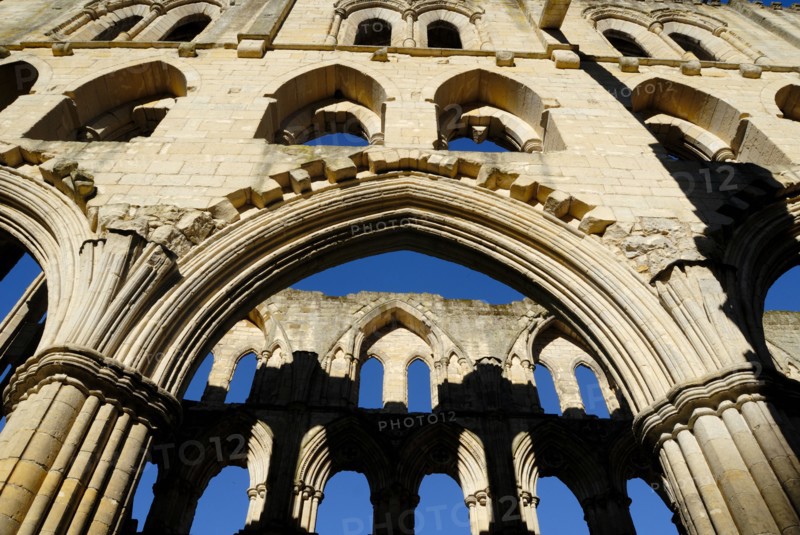 Early morning sunlight on the arcades of the church, Rievaulx Abbey, North Yorkshire, 2007