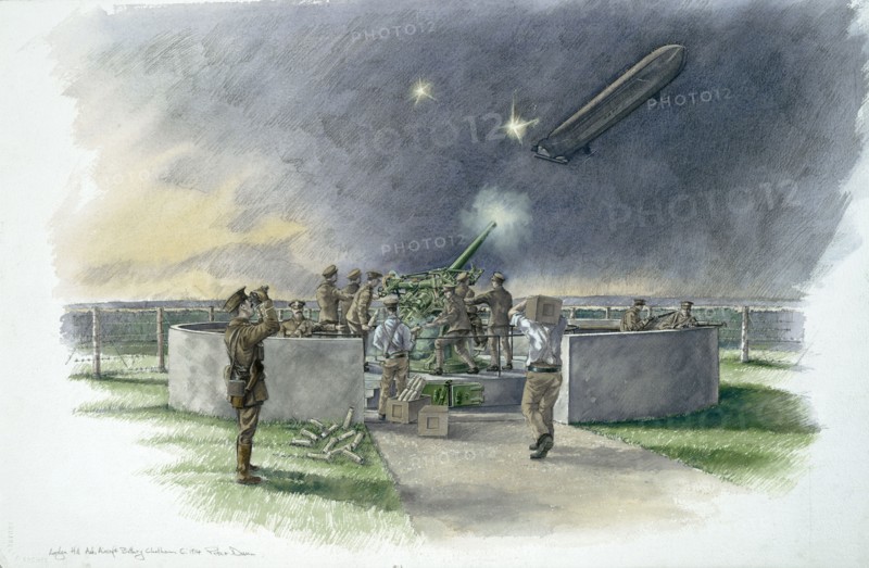 Lodge Hill Battery, firing at German zeppelin during First World War, c1910s, (c1980-2010)