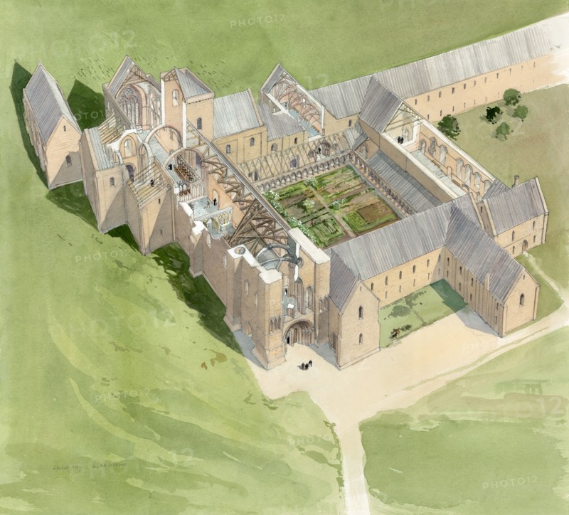 Aerial view of Lilleshall Abbey, circa late 15th century, (c1990-2010)