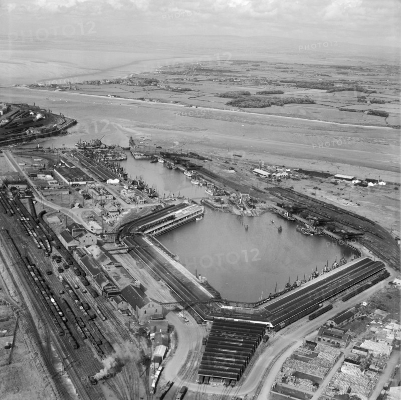 Fish Dock and Wyre Dock, Fleetwood, Lancashire, from the south-west, 1949