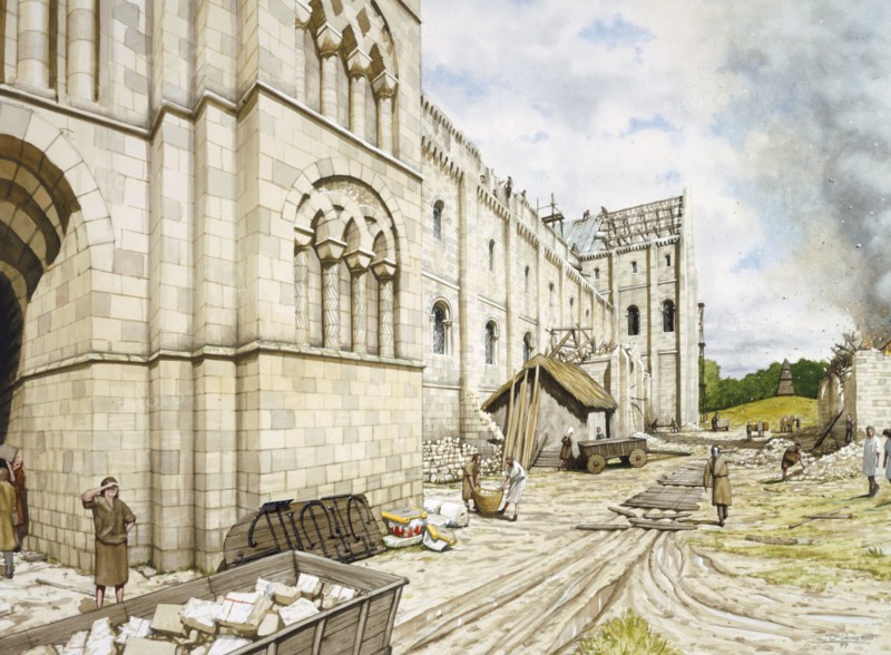 St Augustine's Abbey during construction, c11th century, (c1990-2010)