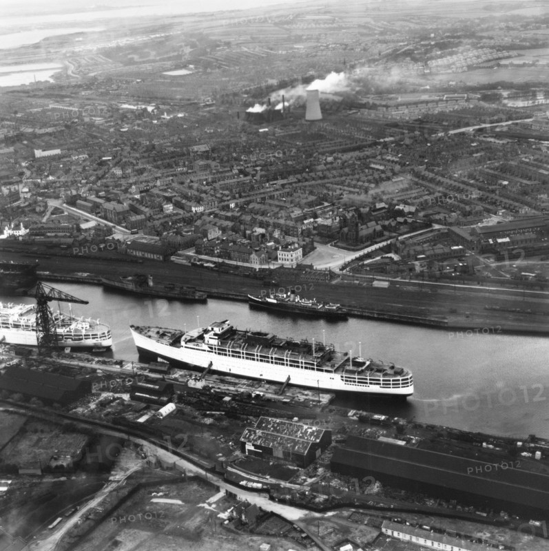 SS 'Himalaya' moored in Buccleuch Dock, Barrow-in-Furness, Cumbria, 1948
