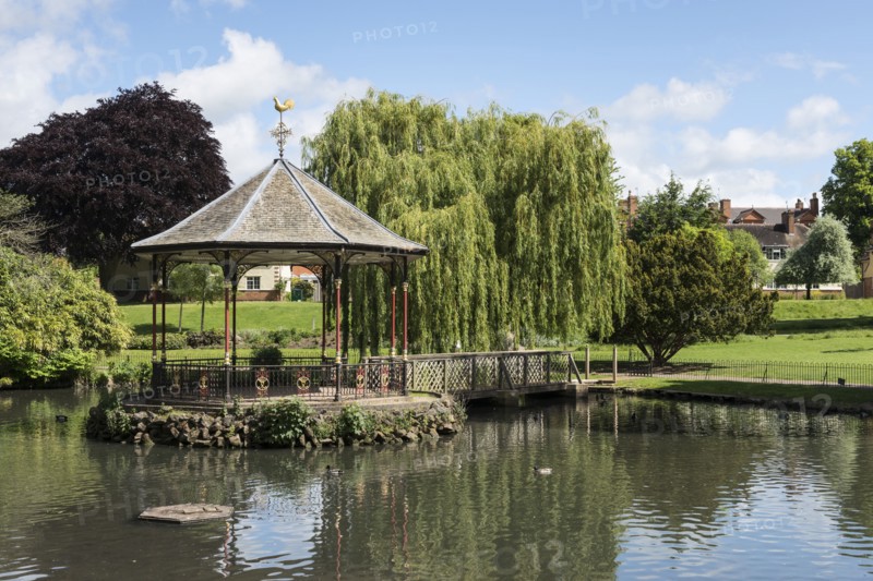 Bandstand and pond, Gheluvelt Park, Barbourne, Worcester, Worcestershire, 2015