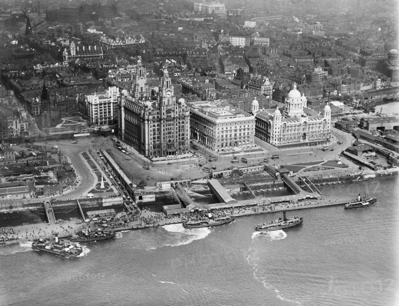 George's Landing Stage and the Three Graces, Liverpool, Merseyside, 1920