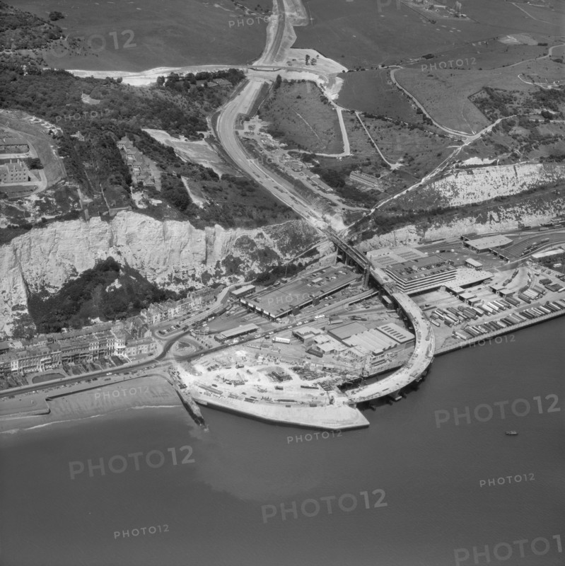 Construction of the A2 elevated road section above the Eastern Docks, Dover, Kent, 1976