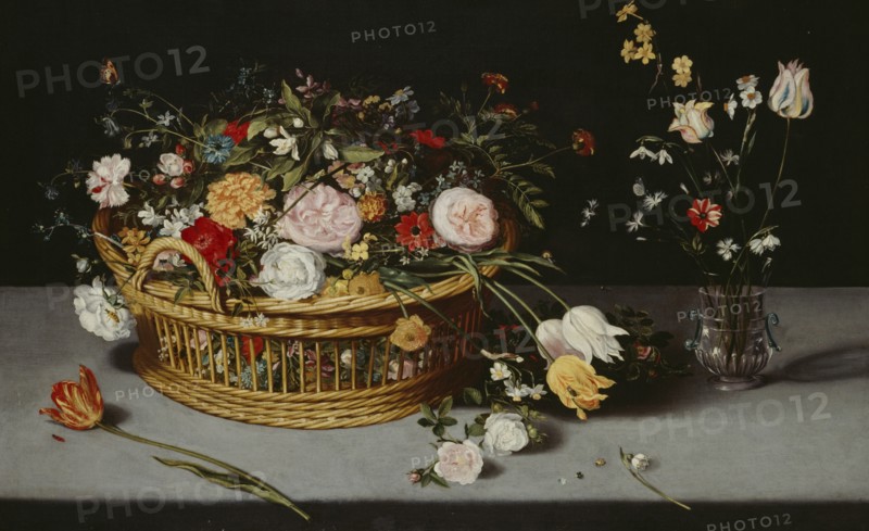 'Still Life with Basket and Vase of Flowers', c1620. Creator: Jan Brueghel the younger.