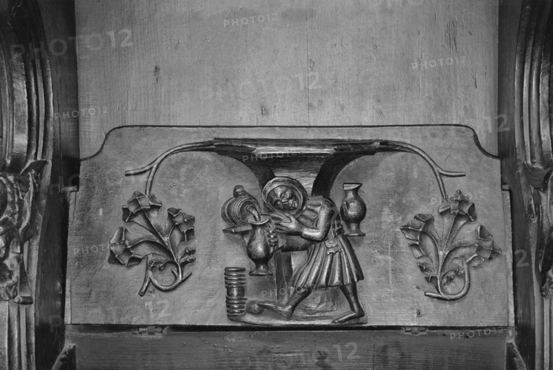 Misericord, St Laurence's Church, Ludlow, Shropshire, 1966