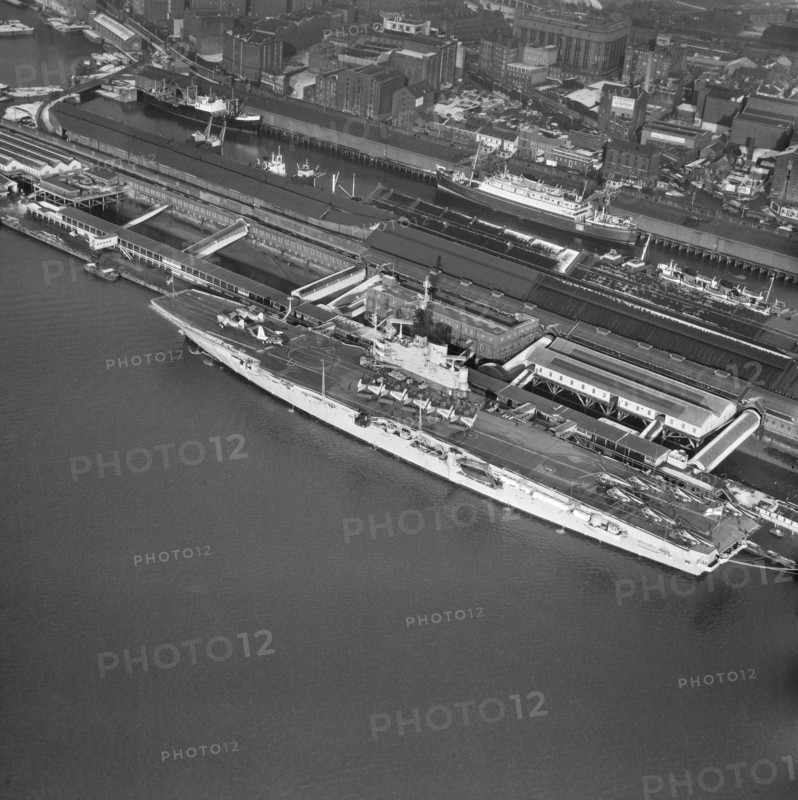 HMS 'Centaur' docked in Liverpool, Merseyside, 1963
