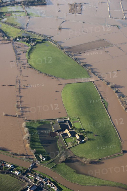 Aerial view of flooding around Athelney Hill, Somerset Levels, January, 2014