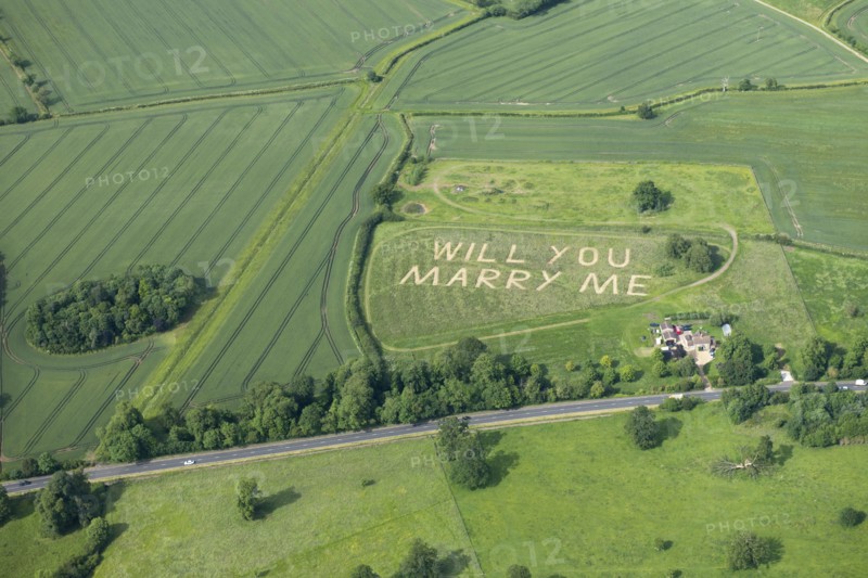 Aerial view of a Will You Marry Me message, Bedfordshire, c2010s(?)