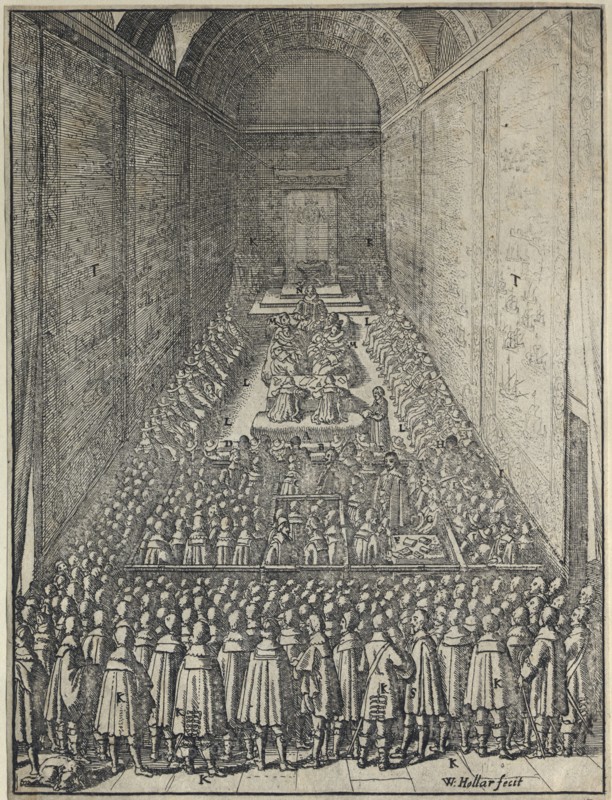Interior of the House of Lords in session, Palace of Westminster, London, c1650