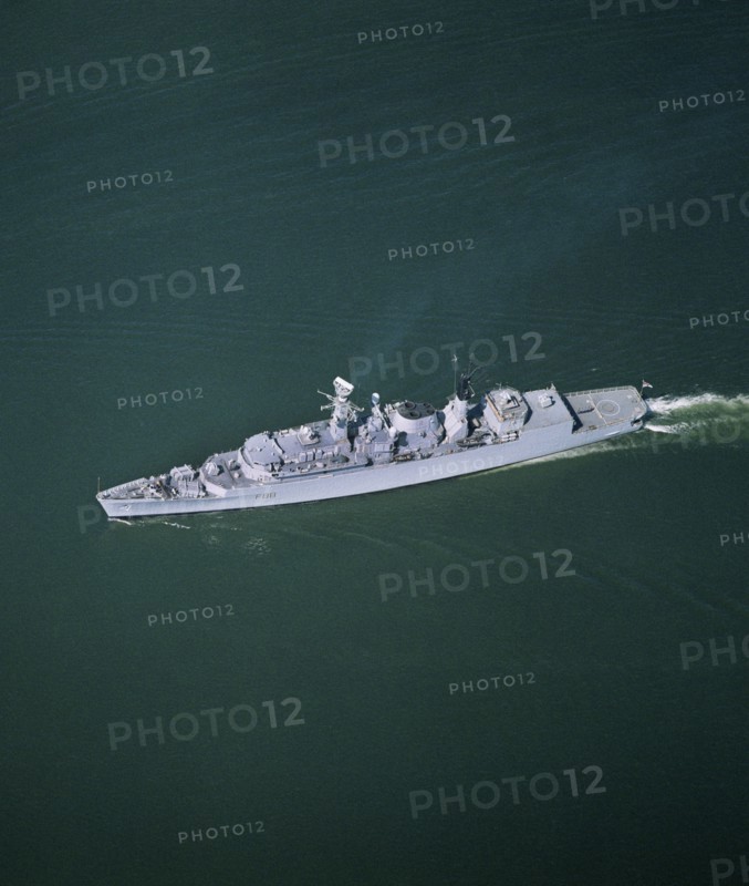 Royal Navy Type 22 frigate HMS 'Broadsword' off Plymouth, Devon, 1990