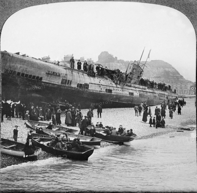 German U-boat U-118 aground on Hastings Beach, Sussex, 1919