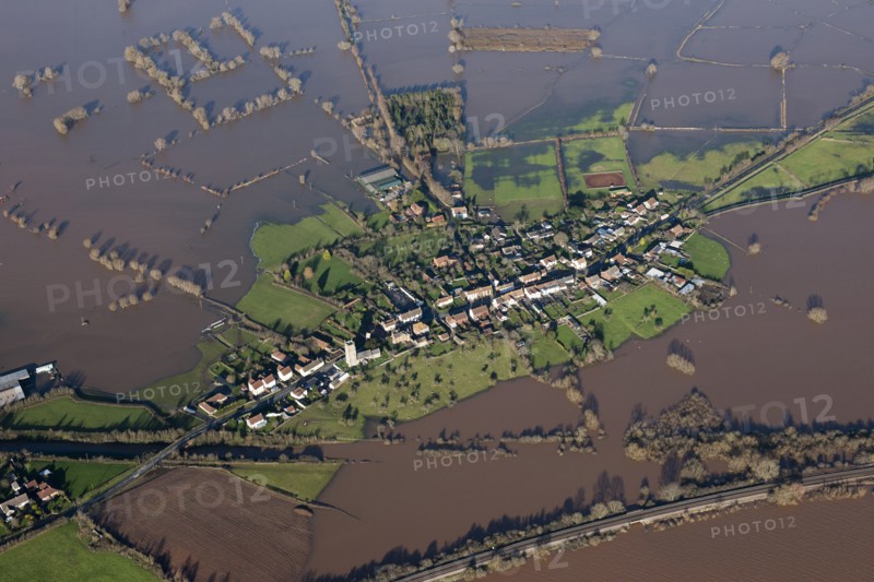 Aerial view of flooding around East Lyng, Somerset Levels, January, 2014