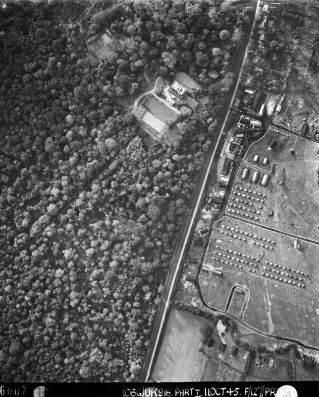 House and military encampment, Shooters Hill, Greenwich, London, 11 October 1945