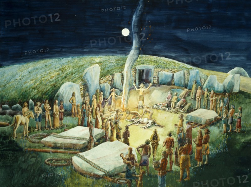 Neolithic ceremony at West Kennet Long Barrow, Wilshire, c1985-c2012
