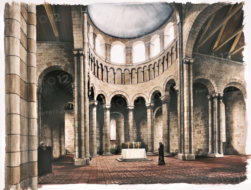 Interior of Battle Abbey church, Sussex, in the 12th century (c1980-c2008)
