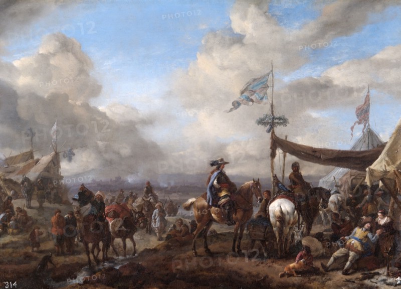 'Camp Scene with Bugler and Farrier's Booth', 17th century. Creator: Philip Wouverman.