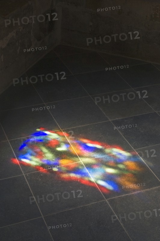 Patterns of colour and light from a stained glass window, Dover Castle, Kent, c2009