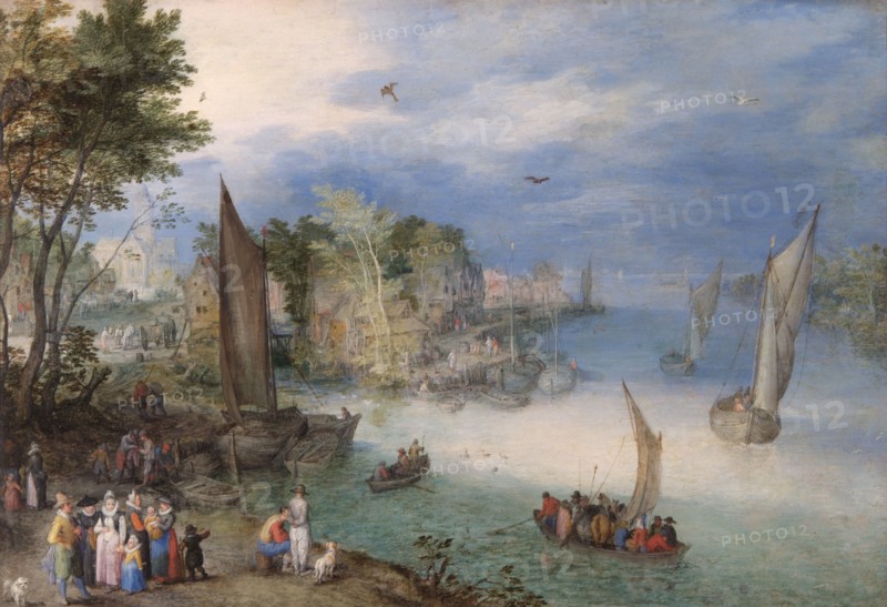 River Scene with Boats and Figures', late 16th or early 17th century