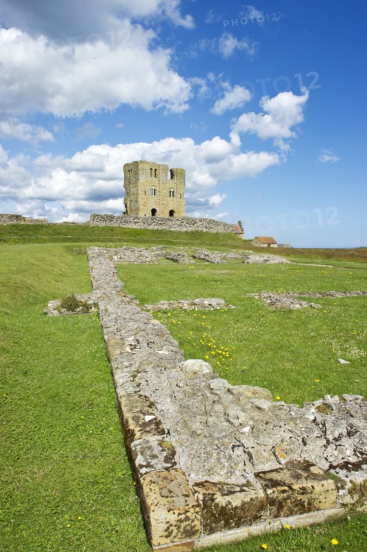 Keep and foundations of the ruined Great Hall, Scarborough Castle, North Yorkshire, 2011