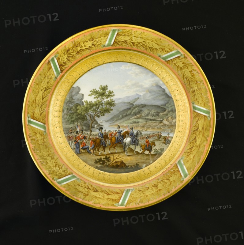 Dessert plate depicting the crossing of the Mondego, Portugal, 1810 (1810s)
