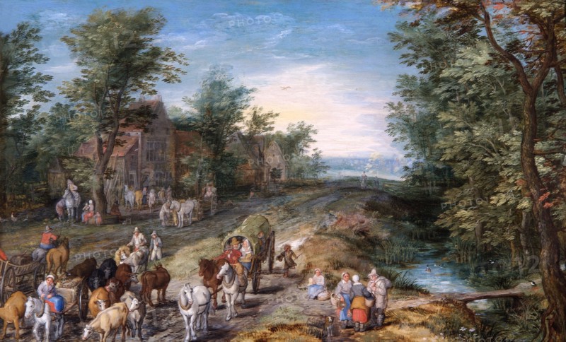 Road Scene with Travellers and Cattle', early 17th century